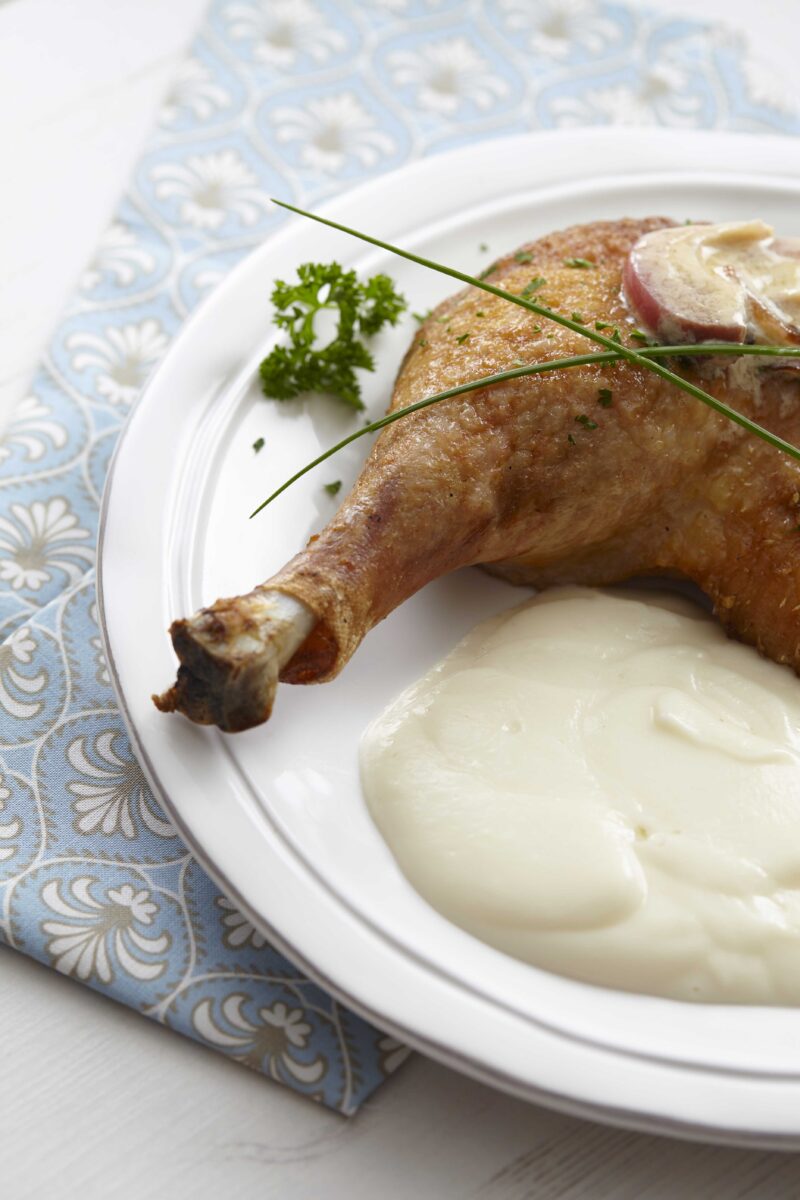 Canard braisé, écrasé de chou fleur